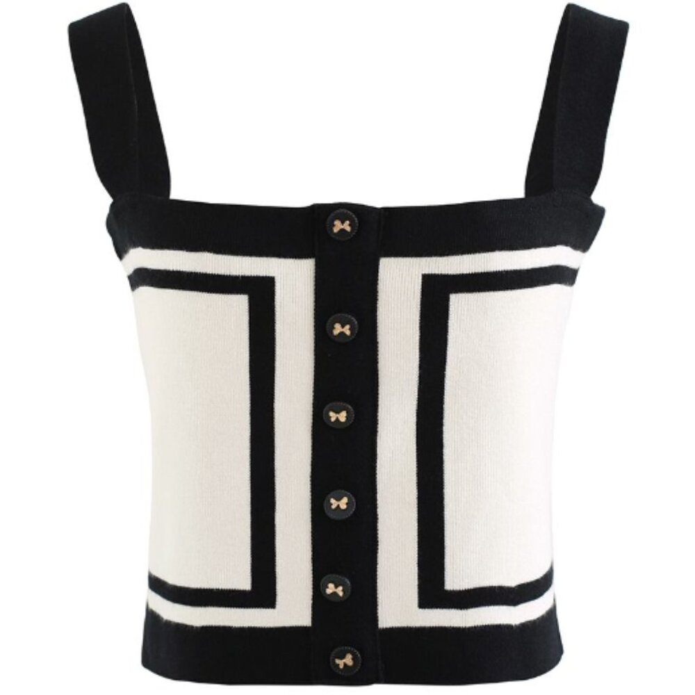 NWT Chicwish BUTTONED KNIT TANK TOP, Size S, ivory, black